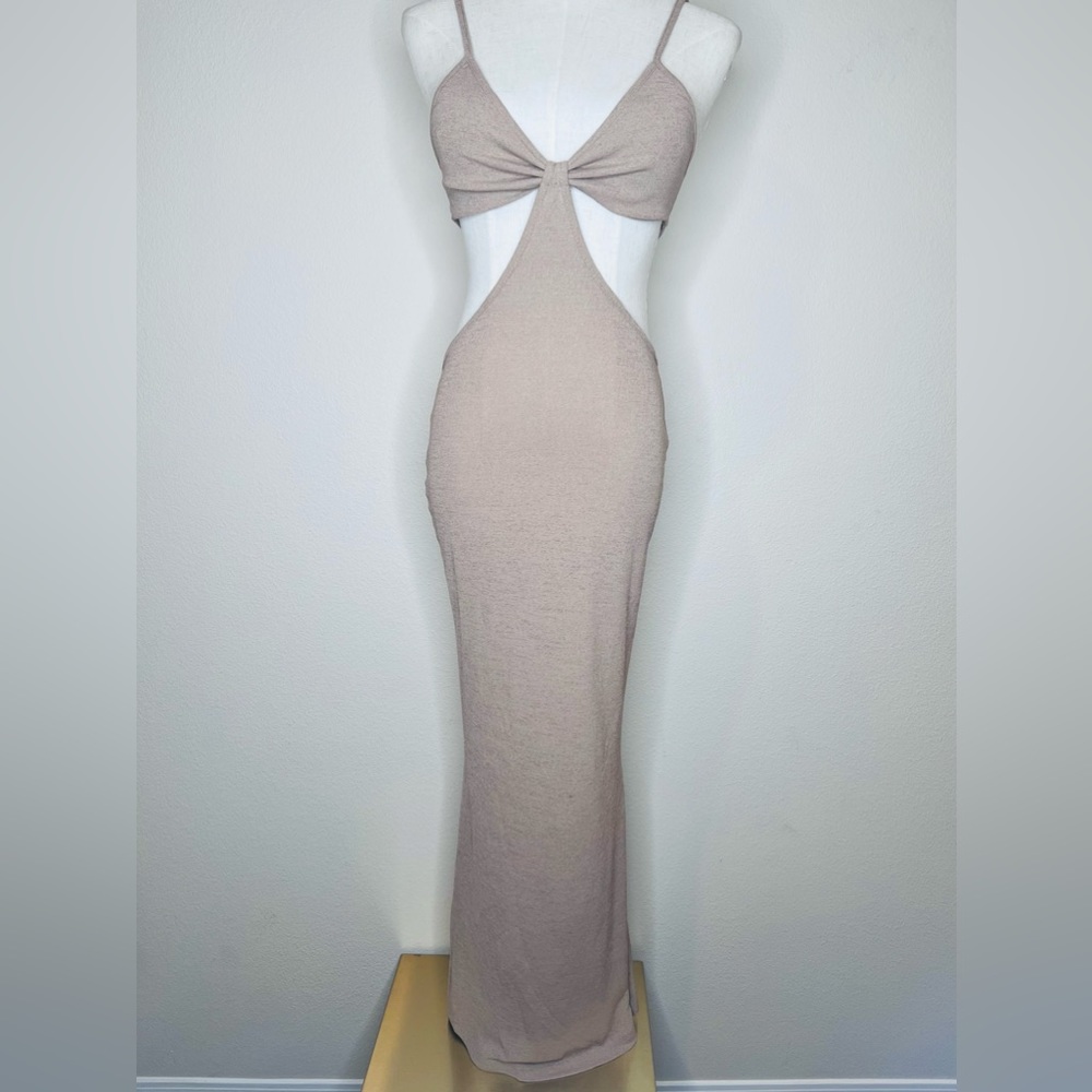 Knitted Cut Out Spaghetti Strap Long Dress Halter Neck Backless Maxi Dress